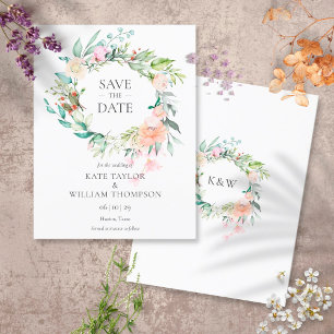 Cartão Postal De Anúncio Floral Rosas Watercolor Garland Salvar a Data 