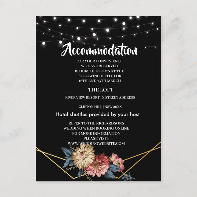 Cartão Postal De Anúncio Floral Rustic Magnolia String LightAcomodação (Frente)