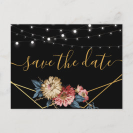 Cartão Postal De Anúncio Floral Rustic Magnolia String Lights Salva Data