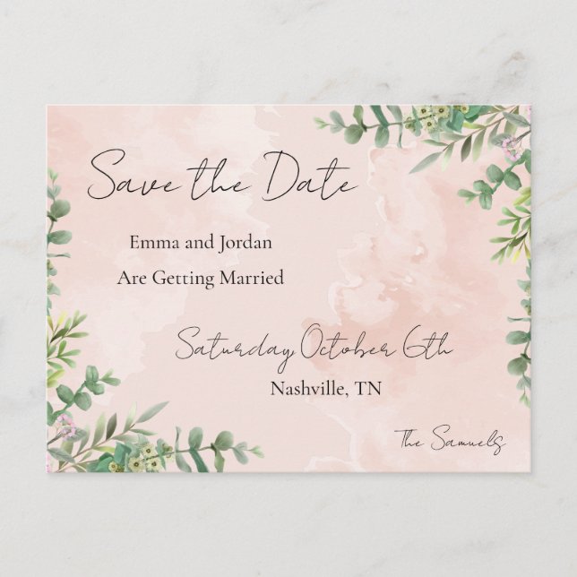 Cartão Postal De Anúncio Floral Save The Date Card (Frente)