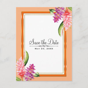 Cartão Postal De Anúncio Floral Tropical Coral Laranja & Dourado Salve a Da