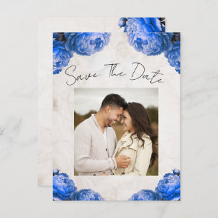 Cartão Postal De Anúncio Flores Azuis Brilhantes Vintage Salvar Data