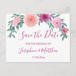 Cartão Postal De Anúncio Flores de Casamento Rosa PInk Salvar a Data