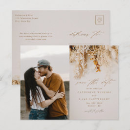 Cartão Postal De Anúncio Flores de Outono Boho Foto Casamento Salvar a Data