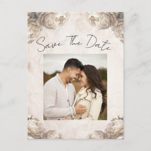 Cartão Postal De Anúncio Flores de Peônia em Creme Vintage Rústico Salve a 