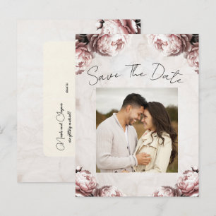 Cartão Postal De Anúncio Flores de Peônia Rosa Pálido Vintage Salve a Data