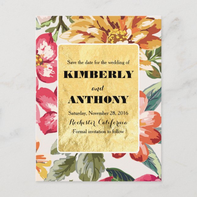 Cartão Postal De Anúncio flores de praia destino salvar a data (Frente)