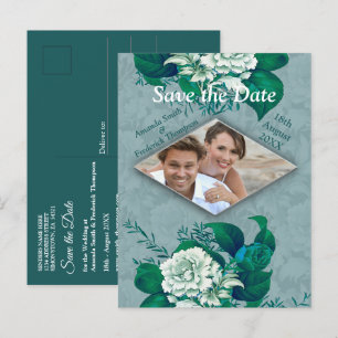Cartão Postal De Anúncio Flores de Rosa Verde/Branca em papel com padrão ve