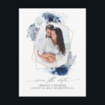 Cartão Postal De Anúncio Flores de Sombras Azuis Salvem a Foto da Data<br><div class="desc">Pobre e azul marinho floral guarde fotos postais</div>