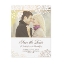 Flores Douradas Foto Antiga em Branco Save the Dat