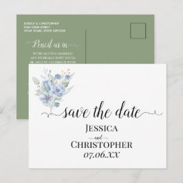 Cartão Postal De Anúncio flores e folhas em aquarela azul empoeirado rústic