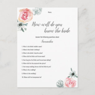 Cartão Postal De Anúncio Flores em aquarela rosa Jogo para Chá de Noiva