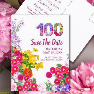 Cartão Postal De Anúncio Flores Florais de Aniversário de 100 Anos Modernos