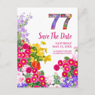 Cartão Postal De Anúncio Flores Florais de Aniversário de 77 Anos, Moderno 