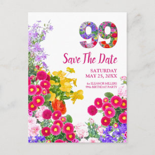Cartão Postal De Anúncio Flores Florais de Aniversário de 99 Anos, Salve a