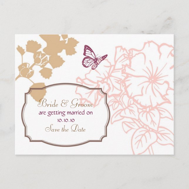 Cartão Postal De Anúncio Flores Ilustradas e Casamento de Jardim com Borbol (Frente)