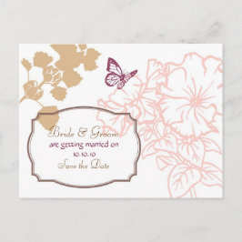 Cartão Postal De Anúncio Flores Ilustradas & Jardim de Borboletas Casamento