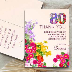 Cartão Postal De Anúncio Flores modernas para o 80º aniversário, festa de 8