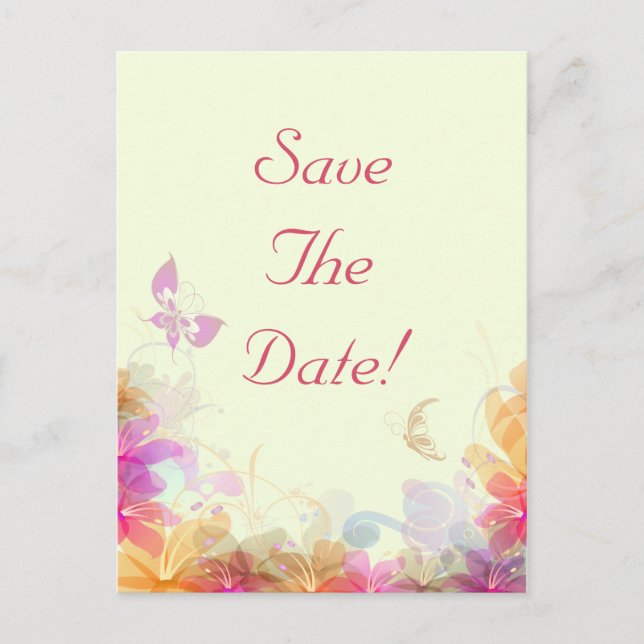 Cartão Postal De Anúncio Flores Pastel Arco-íris Casamento Salve A Data (Frente)