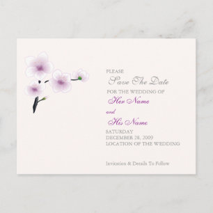 Cartão Postal De Anúncio Flores Roxas Casando/Guardar O Cartão De Data