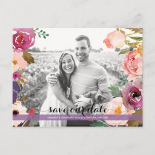 Cartão Postal De Anúncio Flores Rustic Boho Watercolor Foto Salvar Data