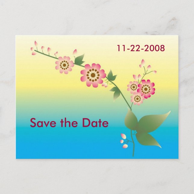 Cartão Postal De Anúncio Flores Salve a data (Frente)