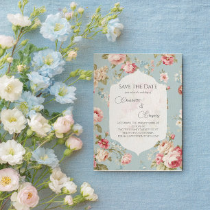 Cartão Postal De Anúncio Flores Shabby Chic no casamento Save the Date