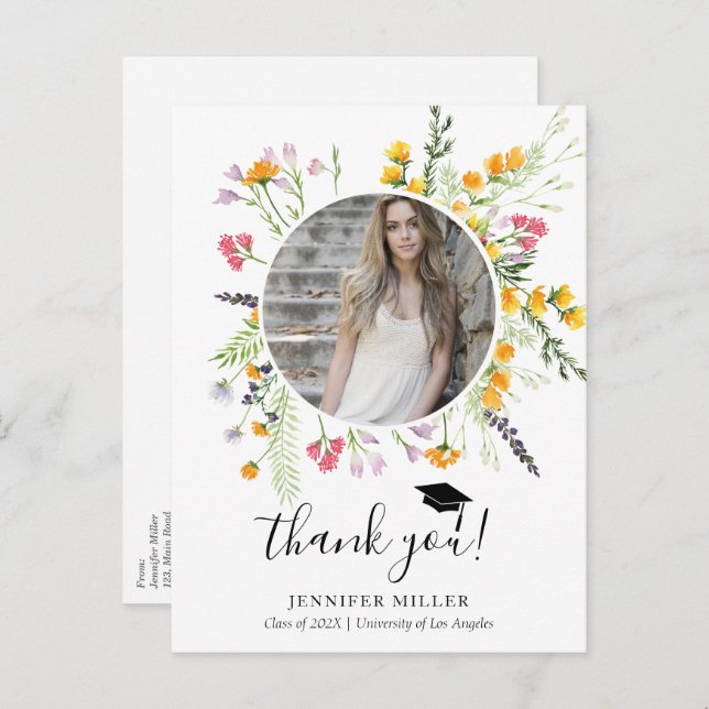 Cartão Postal De Anúncio Flores silvestres desabrocham Foto de agradeciment (Frente/Verso)