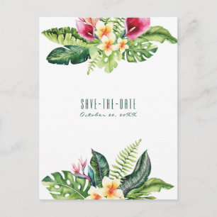 Cartão Postal De Anúncio Flores Tropicais Folhas Floral Chic Salvar a Data