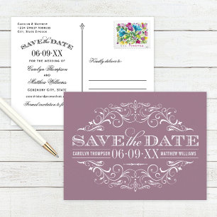 Cartão Postal De Anúncio Florescer de Mauve Vintage para Casamento Salvar a