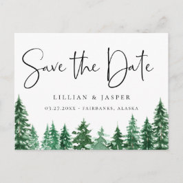 Cartão Postal De Anúncio Floresta em Aquarela Rústica Salvar Data