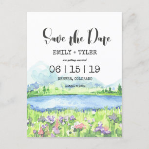 Cartão Postal De Anúncio Floresta Montanhosa à Beira do Lago na Primavera S