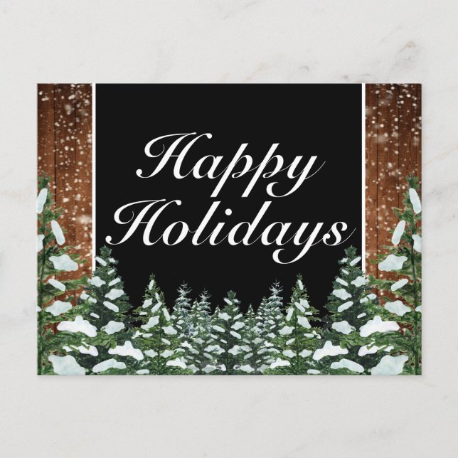 Cartão Postal De Anúncio Floresta Neve Negra Feliz Feriados Saudação (Frente)