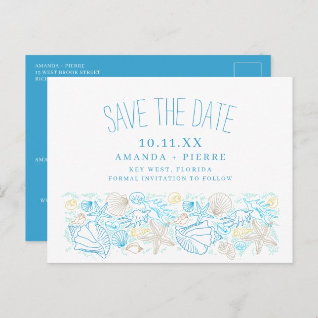 Cartão Postal De Anúncio Florida Budget Beach Wedding Save the Date (Frente/Verso)