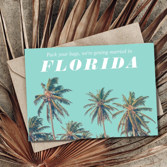 Cartão Postal De Anúncio Florida Tropical Beach Wedding Save the Date (Criador carregado)