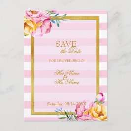 Cartão Postal De Anúncio Flower de Dourado quadro Casamento Salve a Data