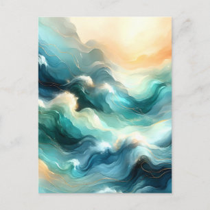Cartão Postal De Anúncio Fluxo Dourado Oceânico Ondas Abstratas