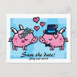 Cartão Postal De Anúncio Flying Pig Bride and Groom (Noite de Suíno Voador