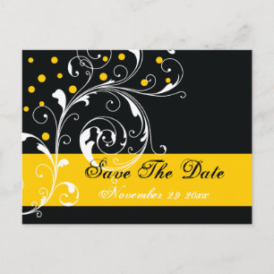 Cartão Postal De Anúncio Folha de rolagem preto, amarelo casamento Salve a