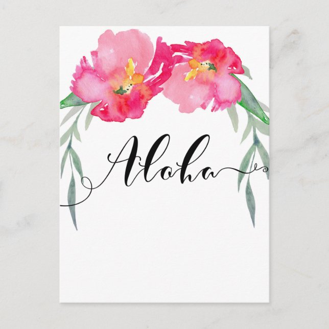 Cartão Postal De Anúncio Folha Tropical Rosa Floral Aloha Salvar a Data (Frente)
