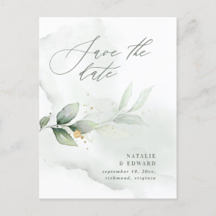Cartão Postal De Anúncio Folhagem de água e casamento dourado salvar a dat