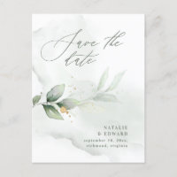 Folhagem de aquarela e casamento dourado salvo dat