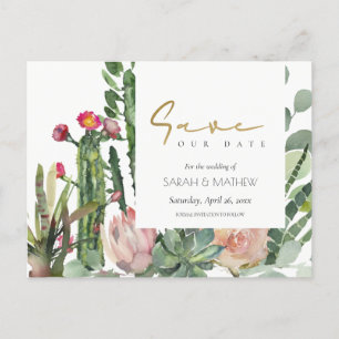 CARTÃO POSTAL DE ANÚNCIO FOLHAGEM DE CACTOS DO DESERTO FLORAL ROSA SALVE A 