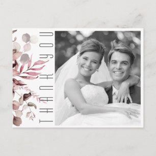 Cartão Postal De Anúncio Folhagem Sonhadora Casamento Agradecimento Borgonh