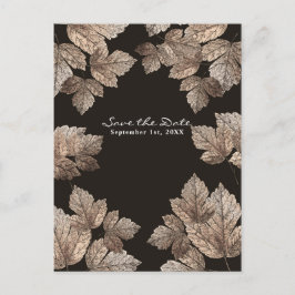 Cartão Postal De Anúncio Folhas de Bronze e Marrom Escuro Rústico Save the 