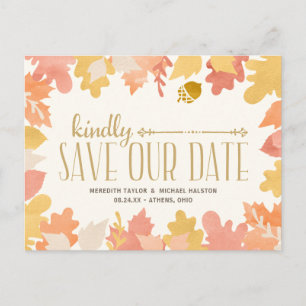 Cartão Postal De Anúncio Folhas de Outono Rústicas Save the Date