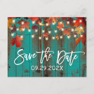 Cartão Postal De Anúncio Folhas de Outono Rústico Casamento de Outono Save 