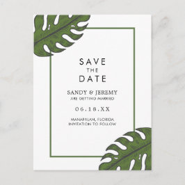 Cartão Postal De Anúncio Folhas de Palmeira Tropicais Casamento Moderno Sal