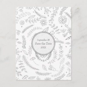 Cartão Postal De Anúncio Folhas Florais Prateadas Casamento Rústico Salve o