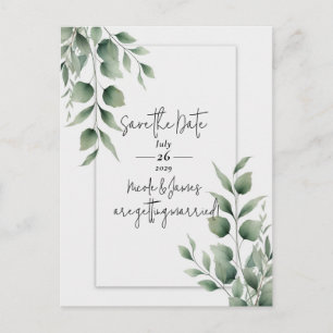 Cartão Postal De Anúncio Folhas Mínimas de Vegetação Branco Moderno Salvar